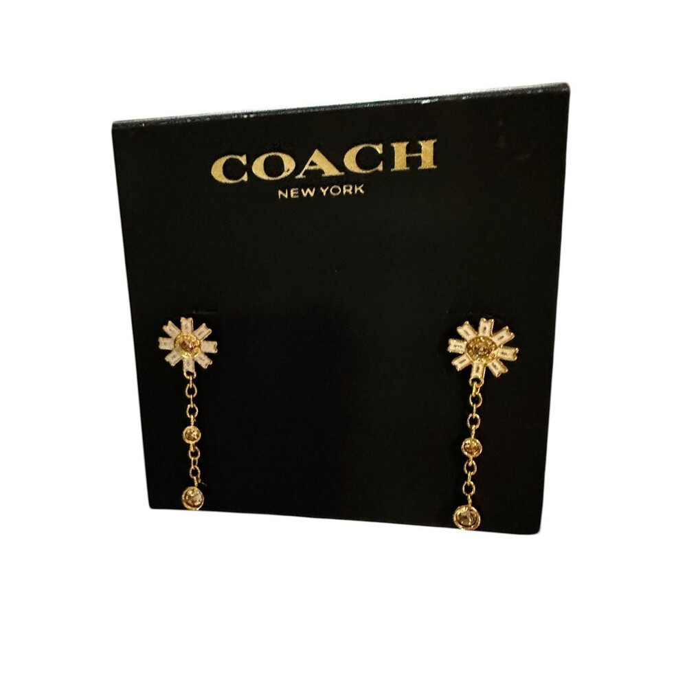Coach Daisy Dangle Drop Stud Earrings in Gold Tone C2757 NEW
